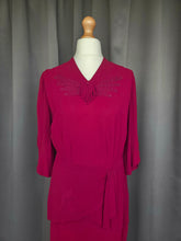 Load image into Gallery viewer, 1940s Raspberry/Burgundy Soutache Peplum Dress
