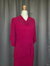 Load image into Gallery viewer, 1940s Raspberry/Burgundy Soutache Peplum Dress
