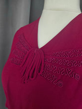 Load image into Gallery viewer, 1940s Raspberry/Burgundy Soutache Peplum Dress
