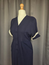 Load image into Gallery viewer, 1940s Navy Blue Crepe Dress With Lace Sleeves
