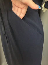 Load image into Gallery viewer, 1940s Navy Blue Crepe Dress With Lace Sleeves
