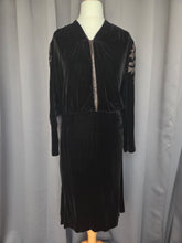 Load image into Gallery viewer, 1920s/1930s Rare Black Silk Velvet Dress With Embroidered Sleeves
