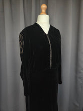 Load image into Gallery viewer, 1920s/1930s Rare Black Silk Velvet Dress With Embroidered Sleeves
