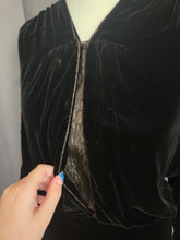 Load image into Gallery viewer, 1920s/1930s Rare Black Silk Velvet Dress With Embroidered Sleeves
