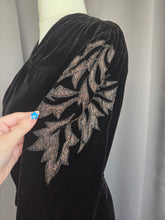Load image into Gallery viewer, 1920s/1930s Rare Black Silk Velvet Dress With Embroidered Sleeves
