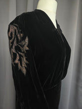Load image into Gallery viewer, 1920s/1930s Rare Black Silk Velvet Dress With Embroidered Sleeves
