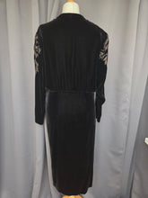Load image into Gallery viewer, 1920s/1930s Rare Black Silk Velvet Dress With Embroidered Sleeves
