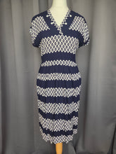 Load image into Gallery viewer, 1940s Navy Blue and White Diamond Print Dress With Button Detail
