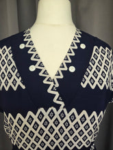 Load image into Gallery viewer, 1940s Navy Blue and White Diamond Print Dress With Button Detail

