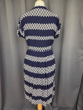 Load image into Gallery viewer, 1940s Navy Blue and White Diamond Print Dress With Button Detail
