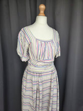 Load image into Gallery viewer, 1940s Off White Pink, Blue and Yellow Stripe Milkmaid Style Dress
