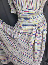 Load image into Gallery viewer, 1940s Off White Pink, Blue and Yellow Stripe Milkmaid Style Dress
