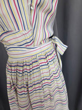Load image into Gallery viewer, 1940s Off White Pink, Blue and Yellow Stripe Milkmaid Style Dress

