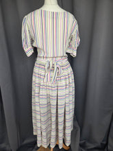 Load image into Gallery viewer, 1940s Off White Pink, Blue and Yellow Stripe Milkmaid Style Dress
