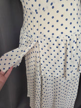 Load image into Gallery viewer, 1940s Blue and White Polka Dot Peplum Dress
