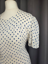 Load image into Gallery viewer, 1940s Blue and White Polka Dot Peplum Dress
