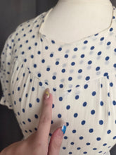 Load image into Gallery viewer, 1940s Blue and White Polka Dot Peplum Dress
