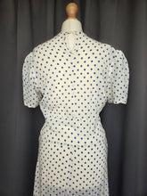 Load image into Gallery viewer, 1940s Blue and White Polka Dot Peplum Dress
