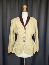 Load image into Gallery viewer, 1940s Pale Yellow and Brown Check Peplum Jacket
