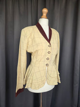 Load image into Gallery viewer, 1940s Pale Yellow and Brown Check Peplum Jacket
