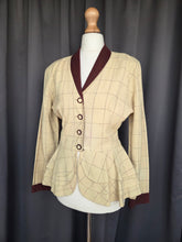 Load image into Gallery viewer, 1940s Pale Yellow and Brown Check Peplum Jacket
