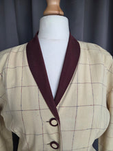 Load image into Gallery viewer, 1940s Pale Yellow and Brown Check Peplum Jacket
