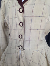 Load image into Gallery viewer, 1940s Pale Yellow and Brown Check Peplum Jacket
