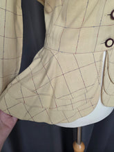 Load image into Gallery viewer, 1940s Pale Yellow and Brown Check Peplum Jacket
