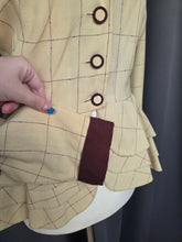 Load image into Gallery viewer, 1940s Pale Yellow and Brown Check Peplum Jacket
