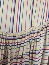 Load image into Gallery viewer, 1940s Off White Pink, Blue and Yellow Stripe Milkmaid Style Dress
