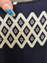Load image into Gallery viewer, 1940s Navy Blue and White Diamond Print Dress With Button Detail

