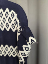 Load image into Gallery viewer, 1940s Navy Blue and White Diamond Print Dress With Button Detail
