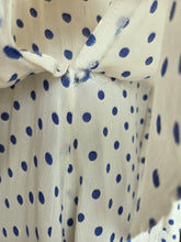 Load image into Gallery viewer, 1940s Blue and White Polka Dot Peplum Dress
