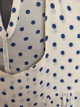 Load image into Gallery viewer, 1940s Blue and White Polka Dot Peplum Dress
