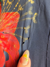 Load image into Gallery viewer, 1950s Hand Painted Navy Blue Dress With Tiered Skirt and Lily Pattern
