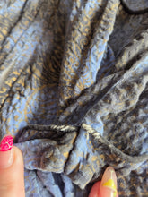 Load image into Gallery viewer, 1940s Blue, Black and Gold Seersucker Zip Front Long House Dress
