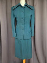 Load image into Gallery viewer, 1940s Dark Teal Gabardine Pointed Collar Suit
