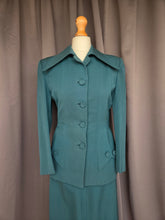 Load image into Gallery viewer, 1940s Dark Teal Gabardine Pointed Collar Suit
