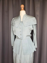 Load image into Gallery viewer, 1940s Pale Blue Silk Suit With Peplum Collar and Raglan Sleeve
