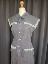 Load image into Gallery viewer, 1940s Black and White Gingham Pom Pom Summer Suit
