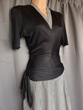 Load image into Gallery viewer, 1940s Black and White Check Rayon Dress
