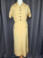Load image into Gallery viewer, 1940s Lemon Yellow and Brown Button Rayon Dress
