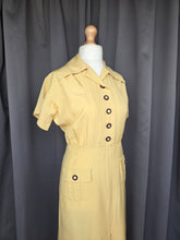 Load image into Gallery viewer, 1940s Lemon Yellow and Brown Button Rayon Dress
