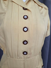 Load image into Gallery viewer, 1940s Lemon Yellow and Brown Button Rayon Dress
