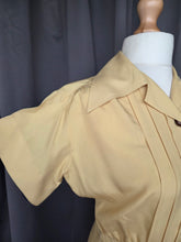 Load image into Gallery viewer, 1940s Lemon Yellow and Brown Button Rayon Dress
