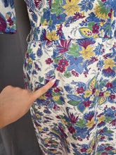 Load image into Gallery viewer, 1940s Burgundy Multicoloured Floral Shirtwaister Dress
