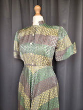Load image into Gallery viewer, Late 1940s Green, Gold and Taupe Dress
