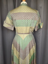 Load image into Gallery viewer, Late 1940s Green, Gold and Taupe Dress

