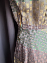 Load image into Gallery viewer, Late 1940s Green, Gold and Taupe Dress
