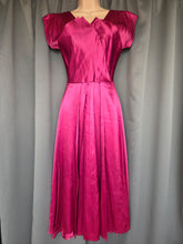 Load image into Gallery viewer, 1950s Magenta Pink Liquid Satin Dress With Pleats and Layered Collar
